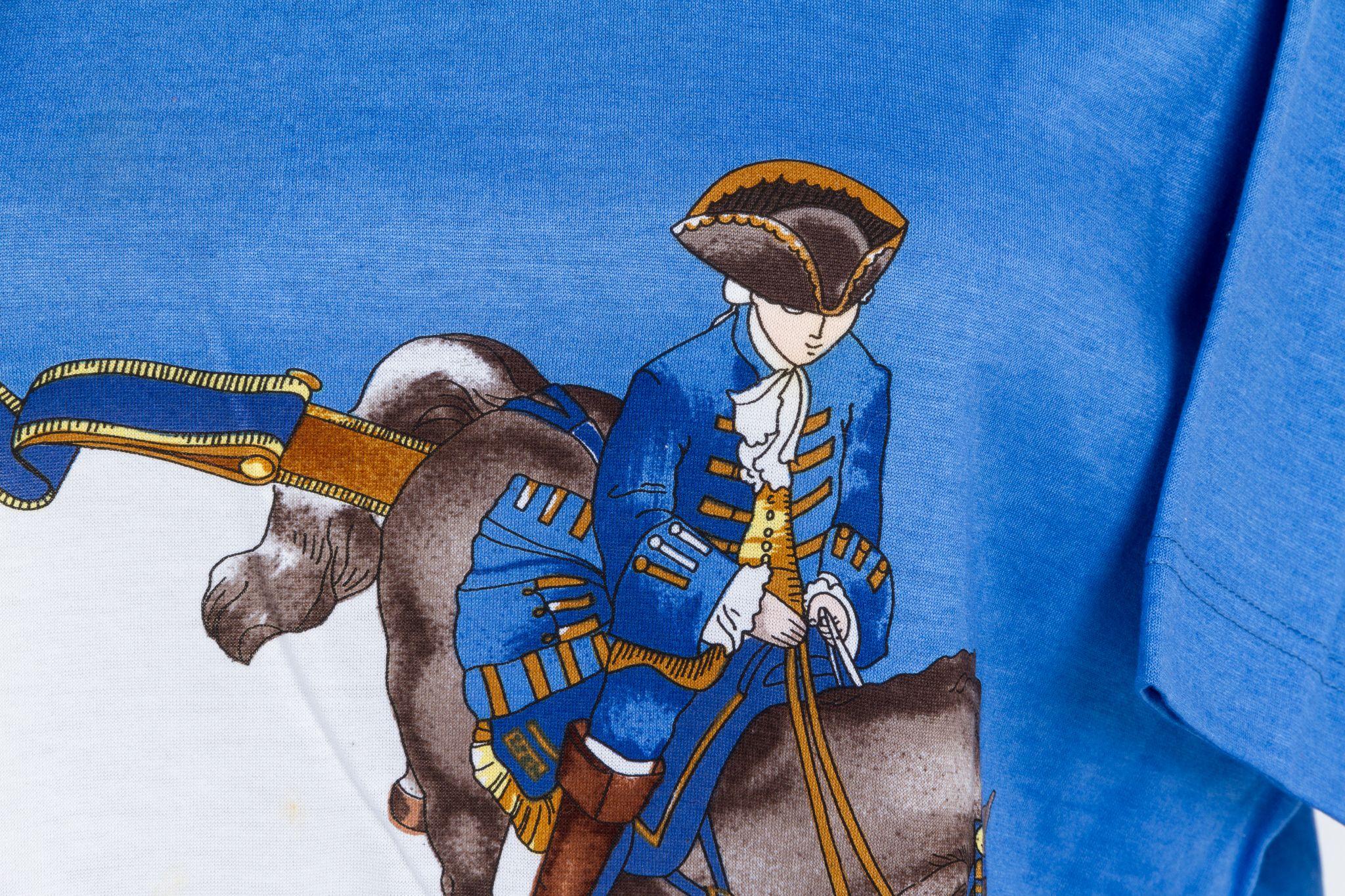 Hermès Horse - T-shirt en coton blanc/bleu en vente 2