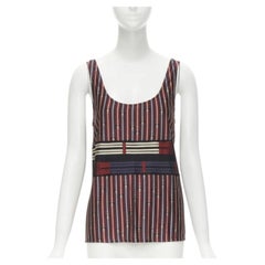 HERMES Horsebit buckle red white print scoop neck casual tank top FR38 S