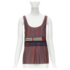 HERMES Horsebit buckle red white print scoop neck casual tank top FR38 S