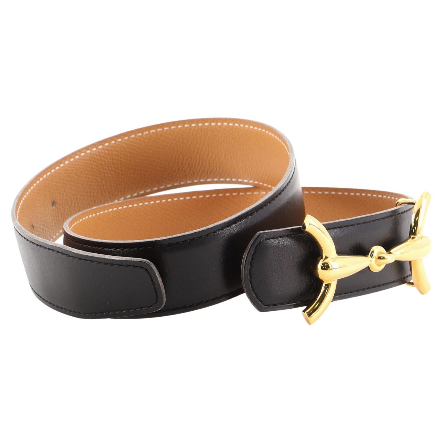 Hermes Horsebit Reversible Belt Leather Medium Black For Sale