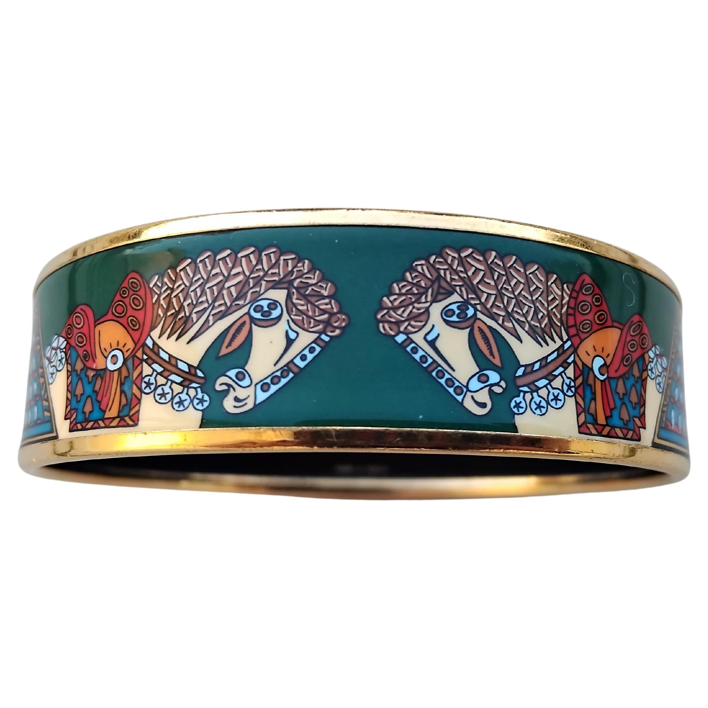 Women's Hermès Horses Print Gold Hdw Enamel Bracelet Size 70 Art des Steppes