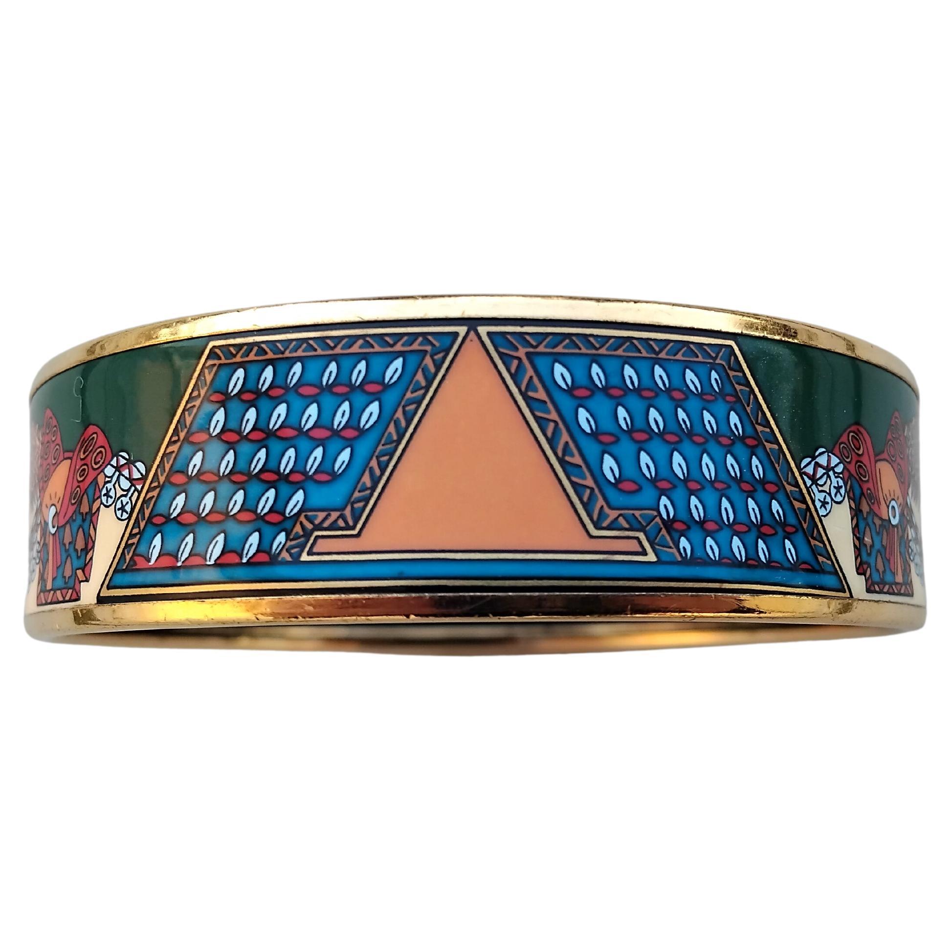 Hermès Horses Print Gold Hdw Enamel Bracelet Size 70 Art des Steppes 1