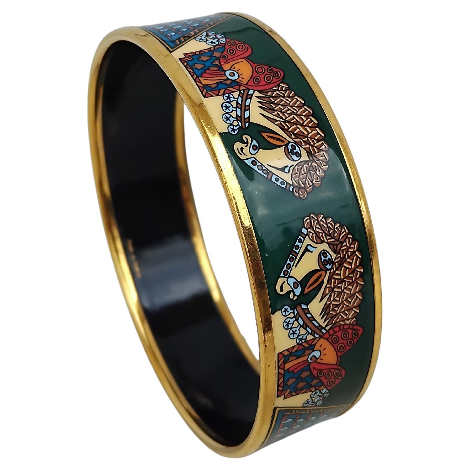 Hermès Horses Print Gold Hdw Enamel Bracelet Size 70 Art des Steppes 3