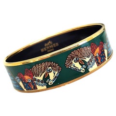 Hermès Horses Print Gold Hdw Enamel Bracelet Size 70 Art des Steppes