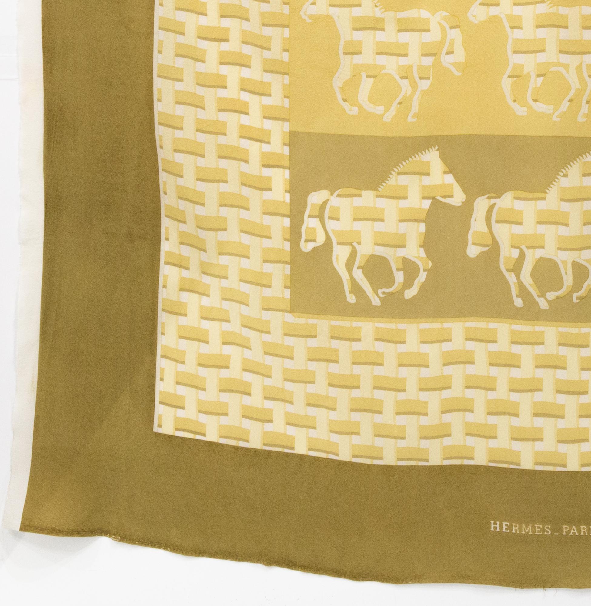 Women's or Men's Hermes Horses Unfinished Crepe Silk Scarf crepe For Sale