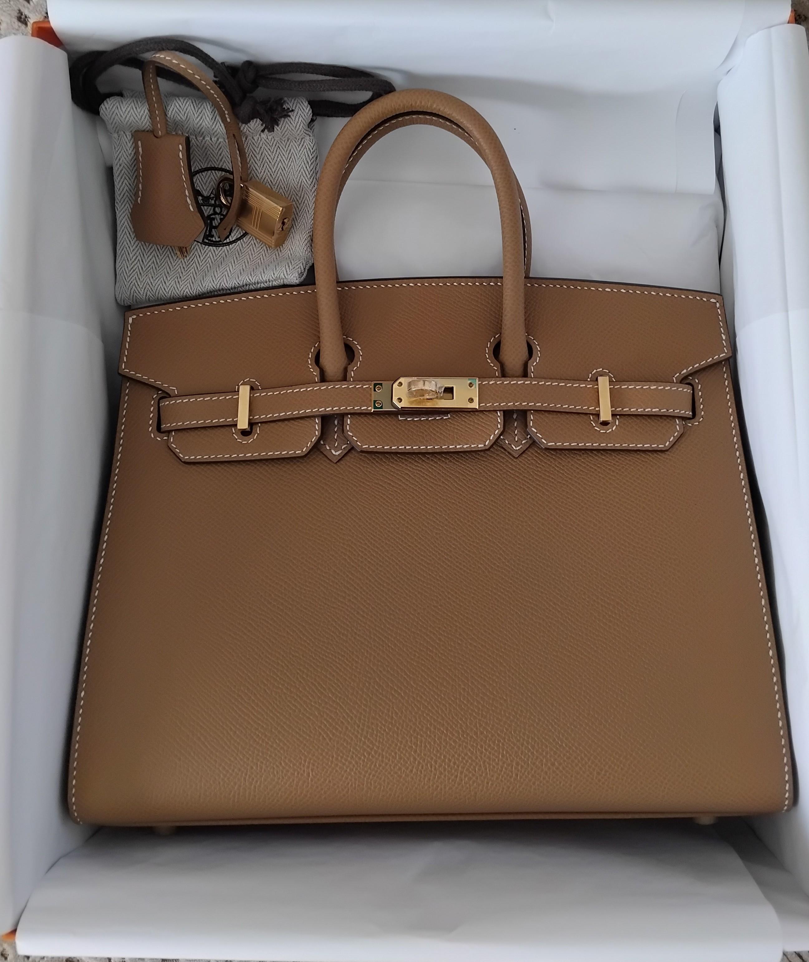 Hermès Hufeisen Birkin 25 cm Sellier Biscuit Craie Epsom Leder im Angebot 12