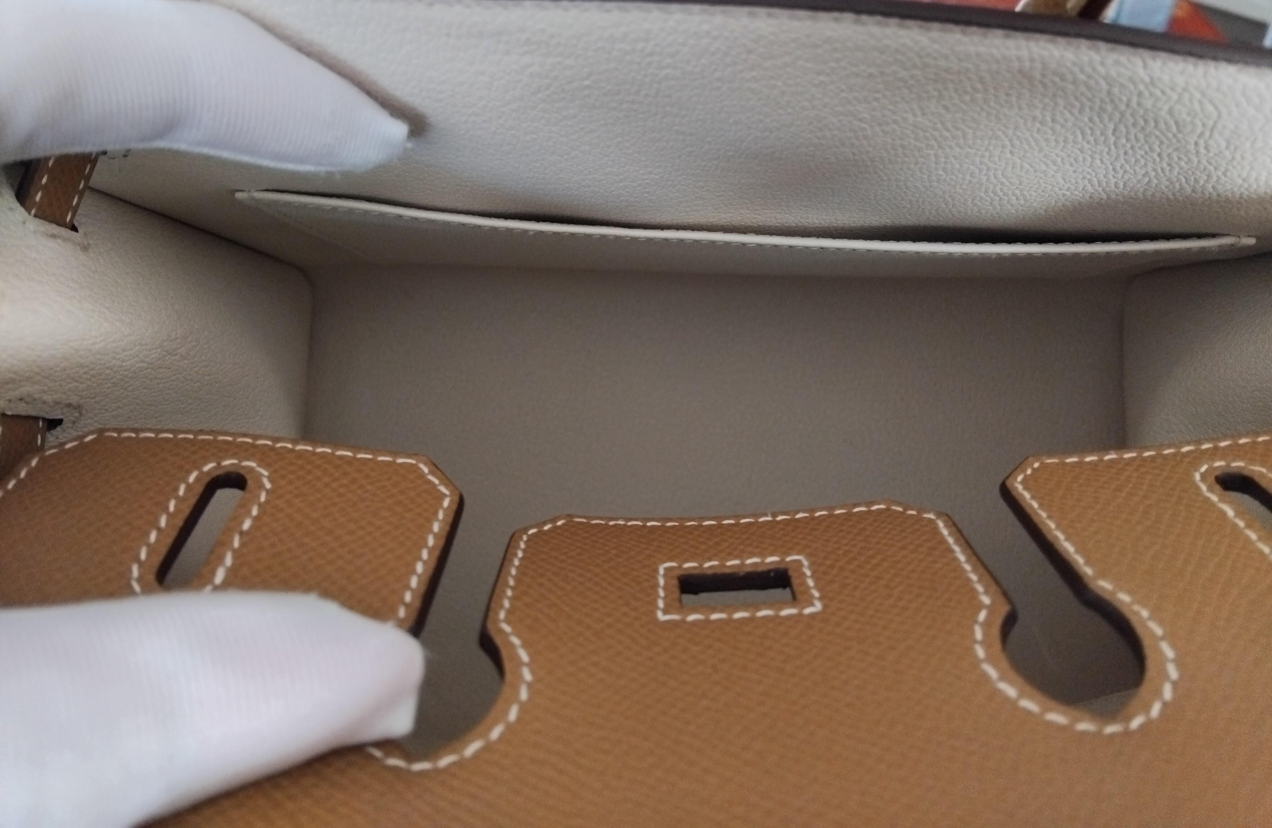 Hermès Hufeisen Birkin 25 cm Sellier Biscuit Craie Epsom Leder im Angebot 13