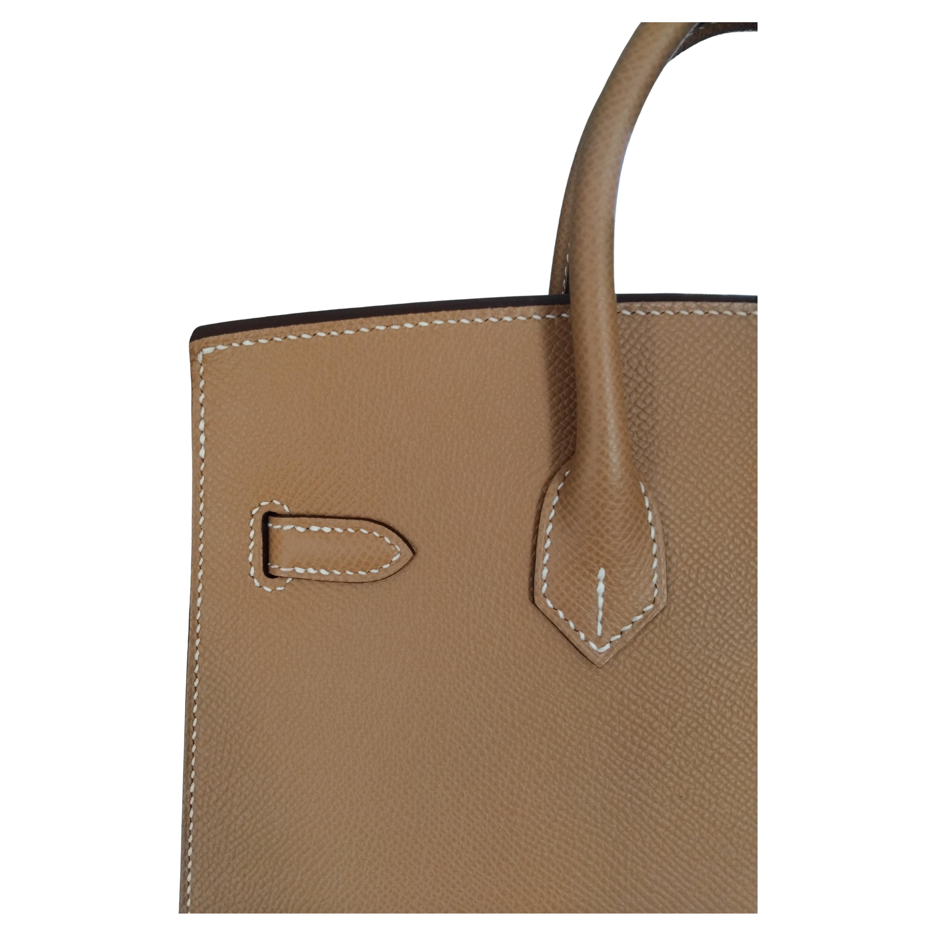 Hermès Hufeisen Birkin 25 cm Sellier Biscuit Craie Epsom Leder im Angebot 1