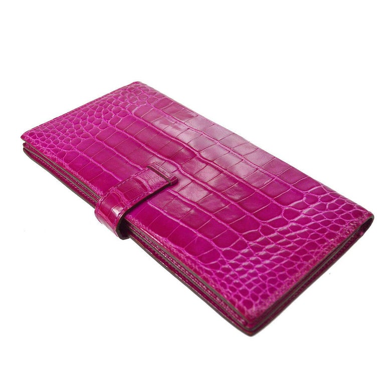 Hermes Hot Pink Crocodile Palladium Evening Clutch Wallet Bag in Box at ...