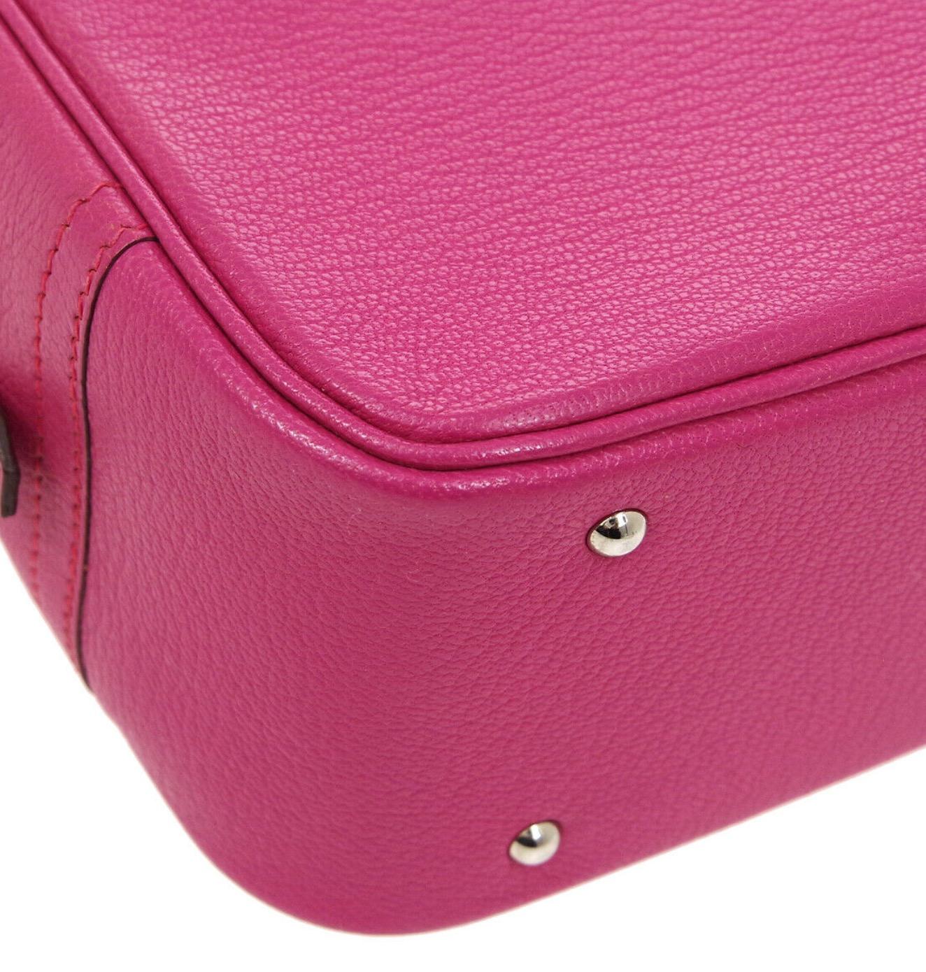Hermes Hot Pink Fuchsia Leather Small Silver Evening Top Handle Satchel Bag In Good Condition In Chicago, IL