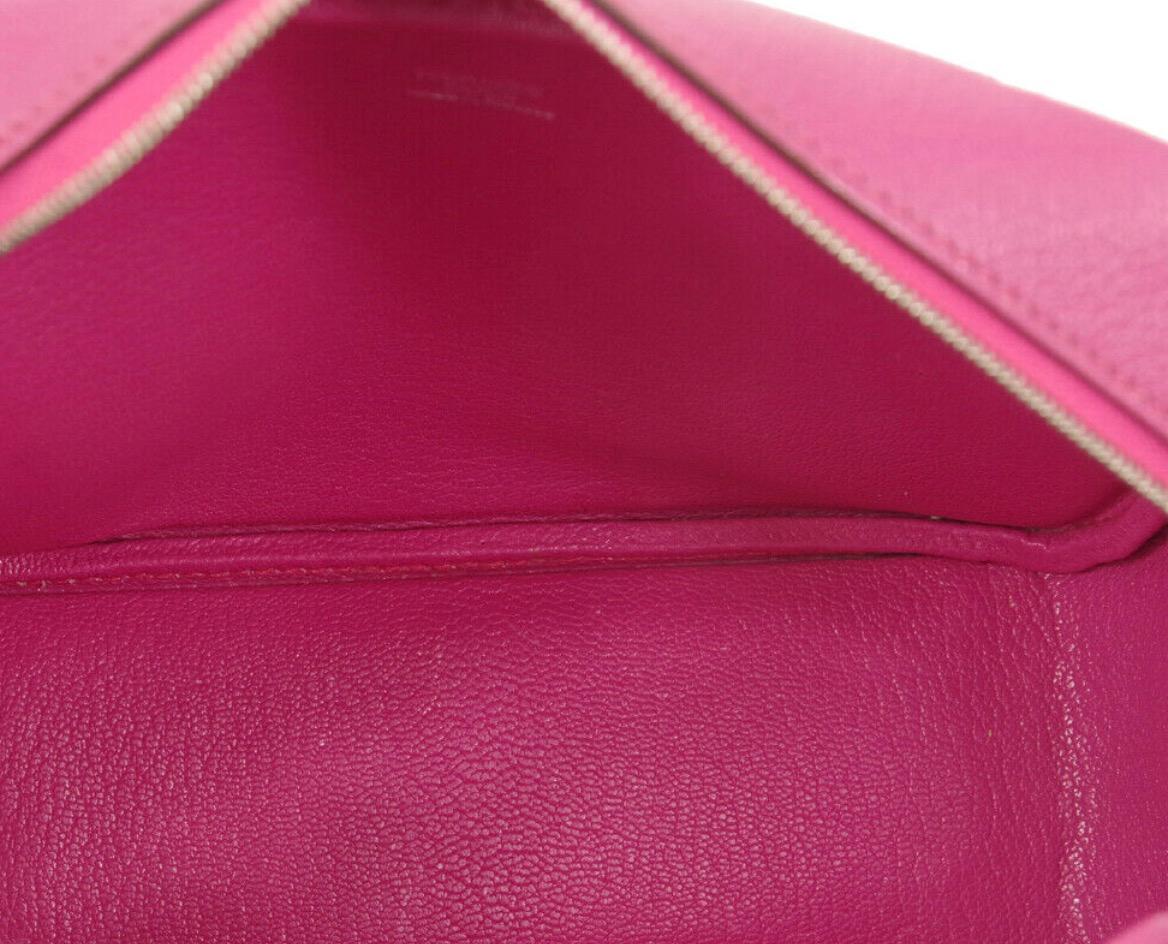 Women's Hermes Hot Pink Fuchsia Leather Small Silver Evening Top Handle Satchel Bag