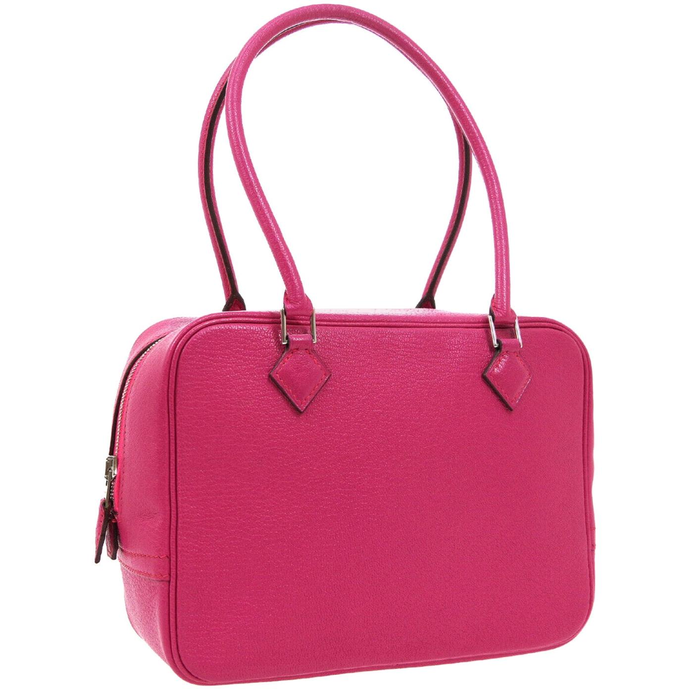 Hermes Hot Pink Fuchsia Leather Small Silver Evening Top Handle Satchel Bag