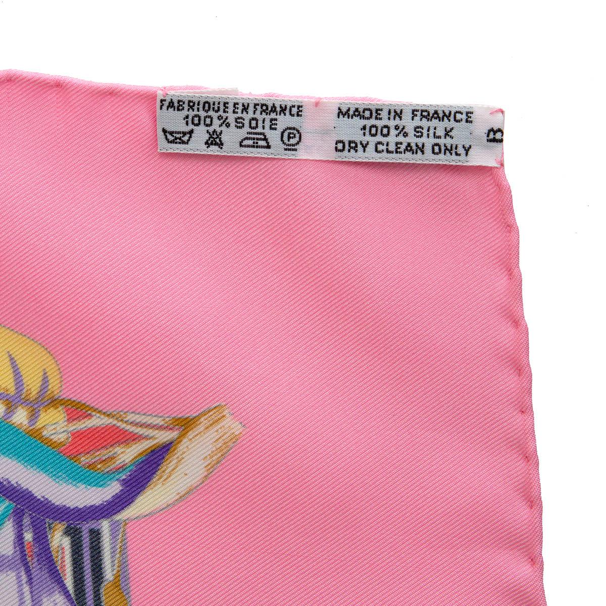 Beige Hermes hot pink TROPIQUES 90 Scarf silk