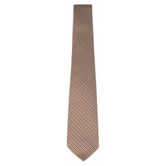 Hermes Houndstooth Tie Brown Tan Red Blue 100% Silk Motorcycle Rider Mini Print