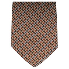 Hermes Houndstooth Tie Brown Tan Red Blue 100% Silk Motorcycle Rider Mini Print