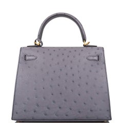 Hermès HSS Bi-Color Gris Agate and Bleu Electric Ostrich Sellier Kelly 25cm
