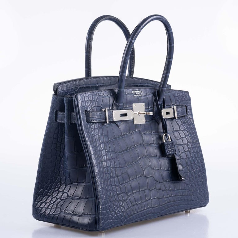 Hermès HSS Birkin 30 Blue Marine Matte Alligator & Cassis Interior wit