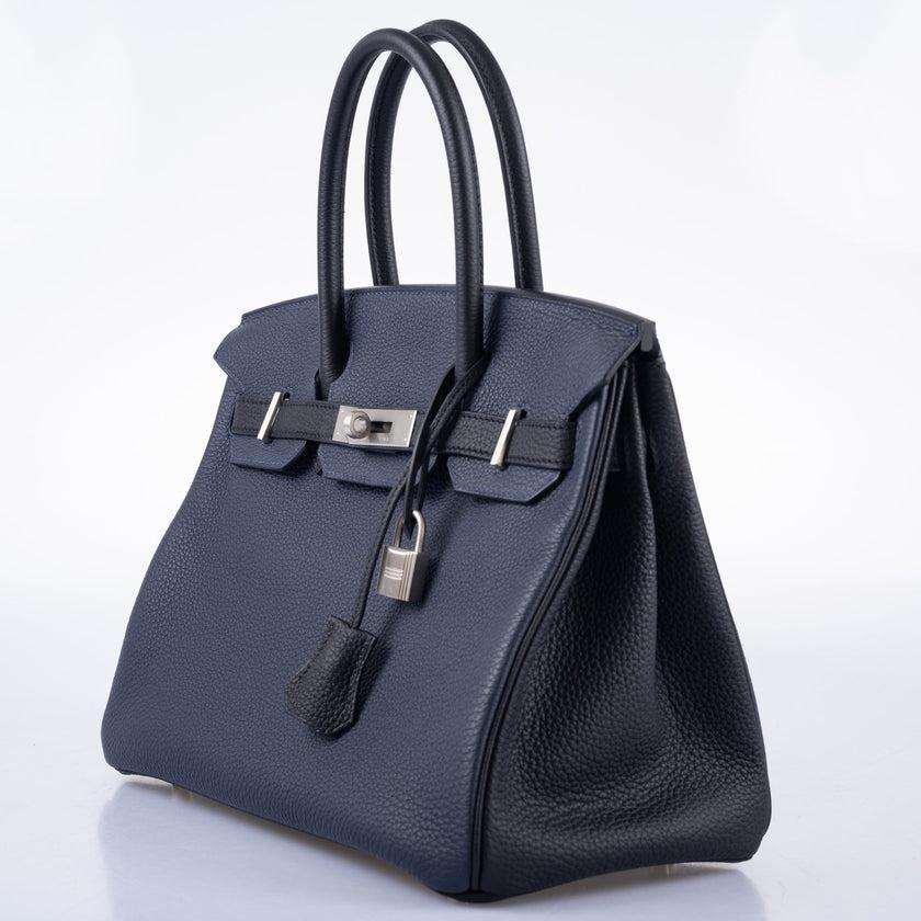 Hermès HSS Birkin 30 Blue Nuit & Black Togo Brushed Palladium Hardware Bag In Excellent Condition For Sale In NYC Tri-State/Miami, NY