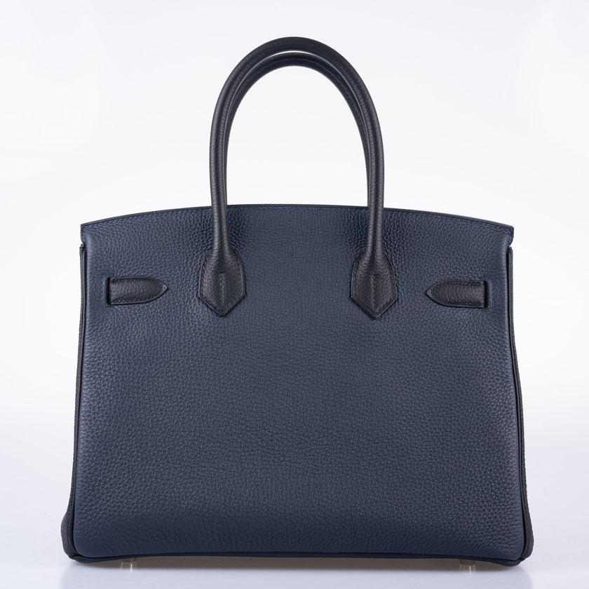 Women's Hermès HSS Birkin 30 Blue Nuit & Black Togo Brushed Palladium Hardware Bag For Sale