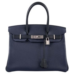 Hermès HSS Birkin 30 Blue Nuit & Black Togo Brushed Palladium Hardware Bag