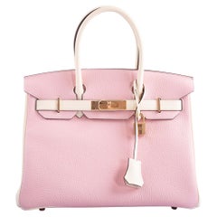 Hermès HSS Birkin 30 Rose Sakura et Craie Clemence avec quincaillerie en or rose