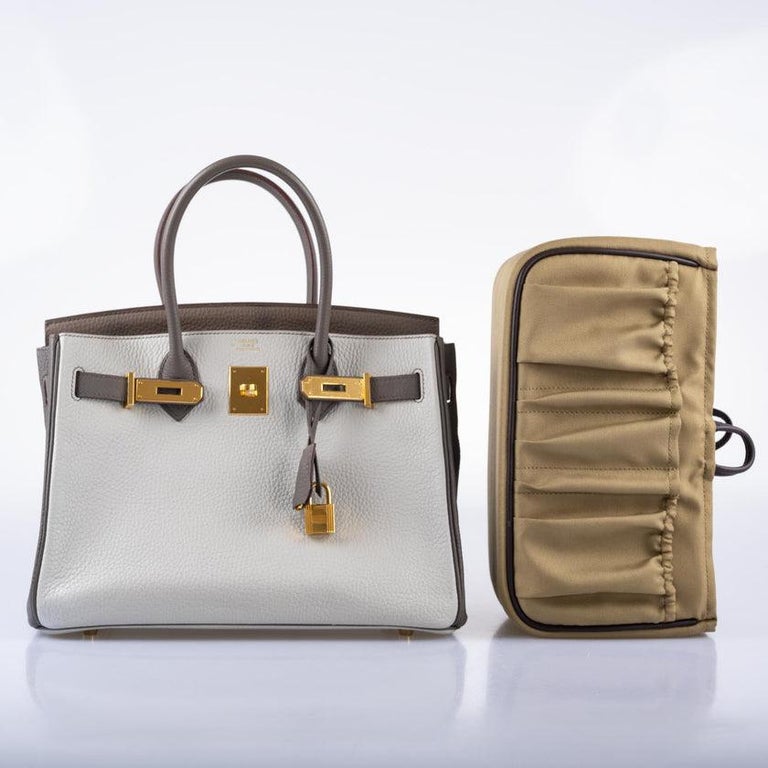 Hermes Birkin Bag 35cm HSS Tri-Color Gris Tourterelle Etoupe Etain Gold  Hardware