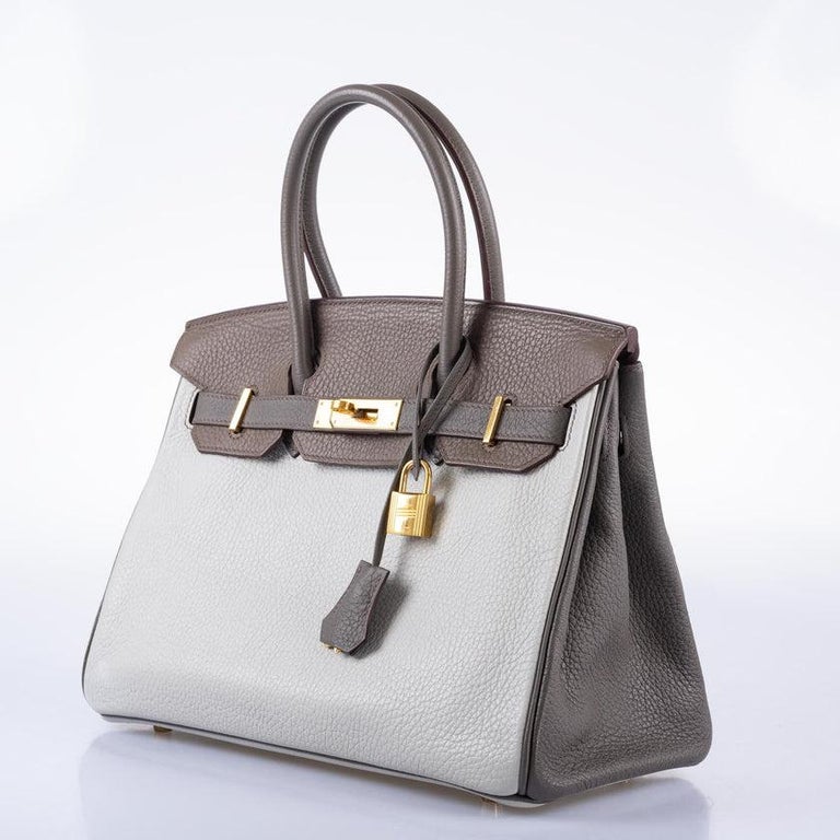 Hermès Gris Etain Birkin 30cm of Clemence Leather with Gold