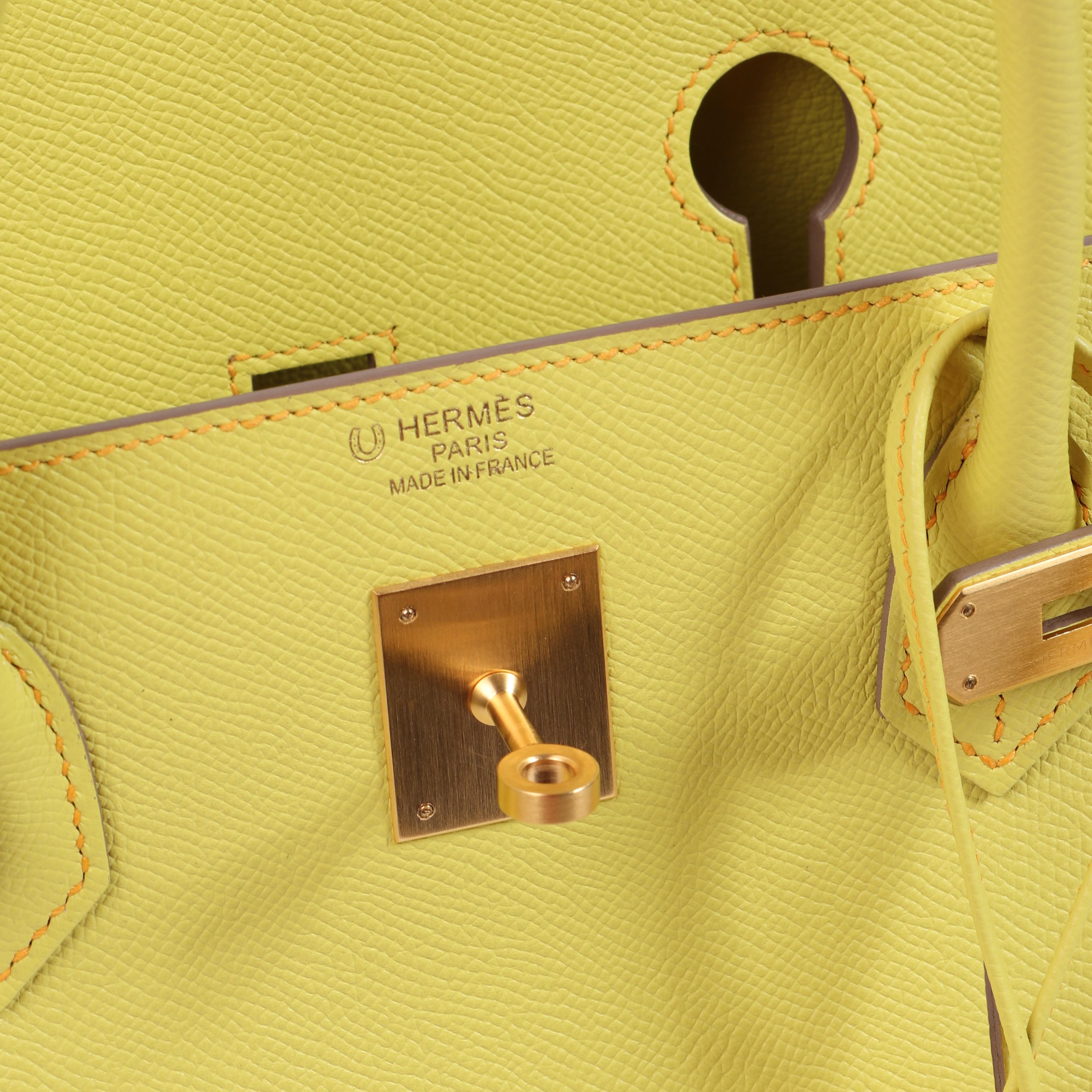 Hermès HSS Birkin 40 Lime & Abricot Epsom Brushed Gold Hardware

This Hermès Horseshoe Birkin 40 a true collector's item. Special Ordered from Hermès, the bag is in eye-catching Lime yellow with Apricot stitching.

Exclusive and store-fresh, it is