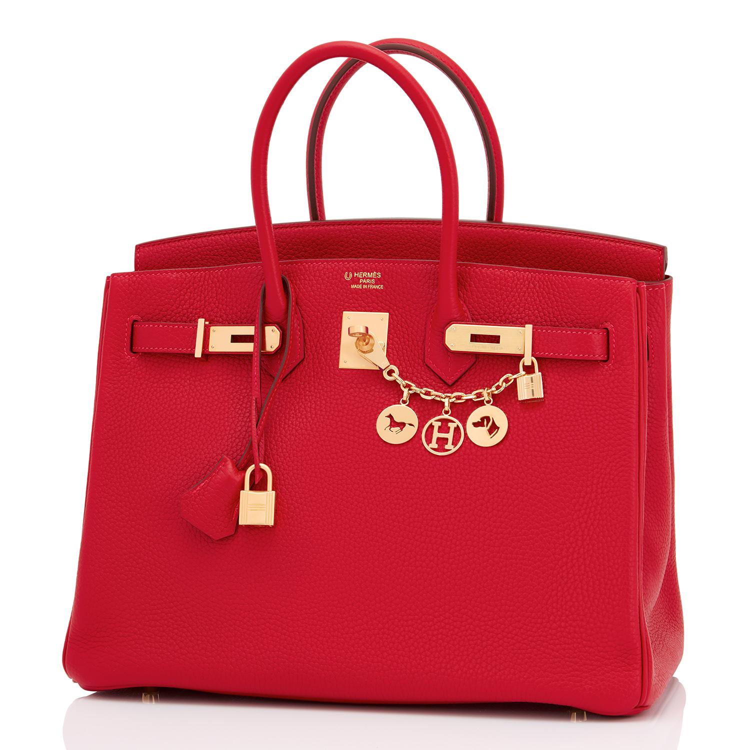 Red Hermes HSS Rouge Casaque Rose Extreme 35cm Birkin Special Order Horseshoe Stamp
