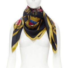 HERMES Hugo Grygkar 1990 Les Armes De Paris foulard en soie imprimé bateau noir 90cm