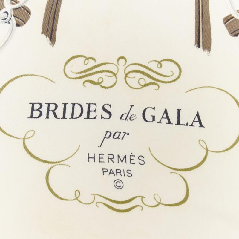 HERMES Hugo Grygkar Brides de Gala brown white print silk scarf 90cm In Good Condition For Sale In Hong Kong, NT