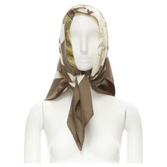 HERMES Hugo Grygkar Brides de Gala brown white print silk scarf 90cm