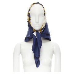 HERMES Hugo Grygkar "Brides de Gala" white navy print silk scarf 90cm