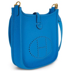 HERMES Hydra blue Togo leather EVELYNE 16 TPM Crossbody Bag