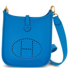 HERMES Hydra blue Togo leather EVELYNE 16 TPM Crossbody Bag