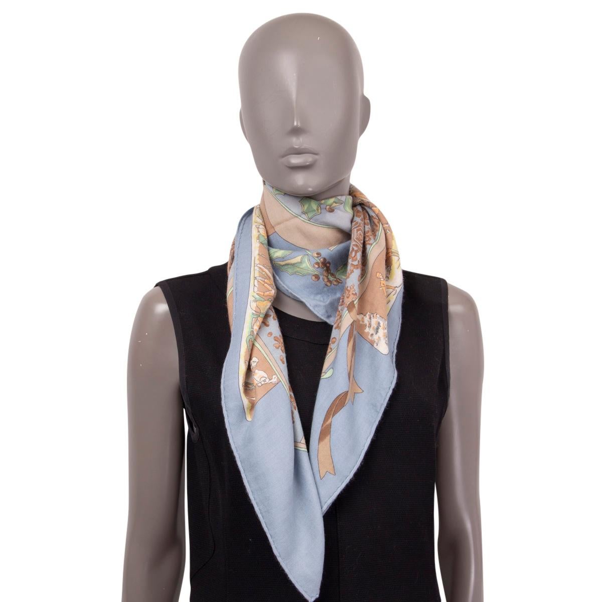 HERMES ice blue cashmere silk NEIGE D'ANTAN 90 Scarf 2