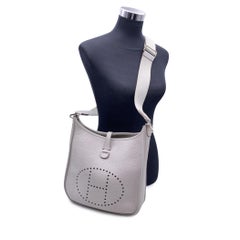 Hermes Ice Grey Leather Evelyne III PM Shoulder Crossbody Bag