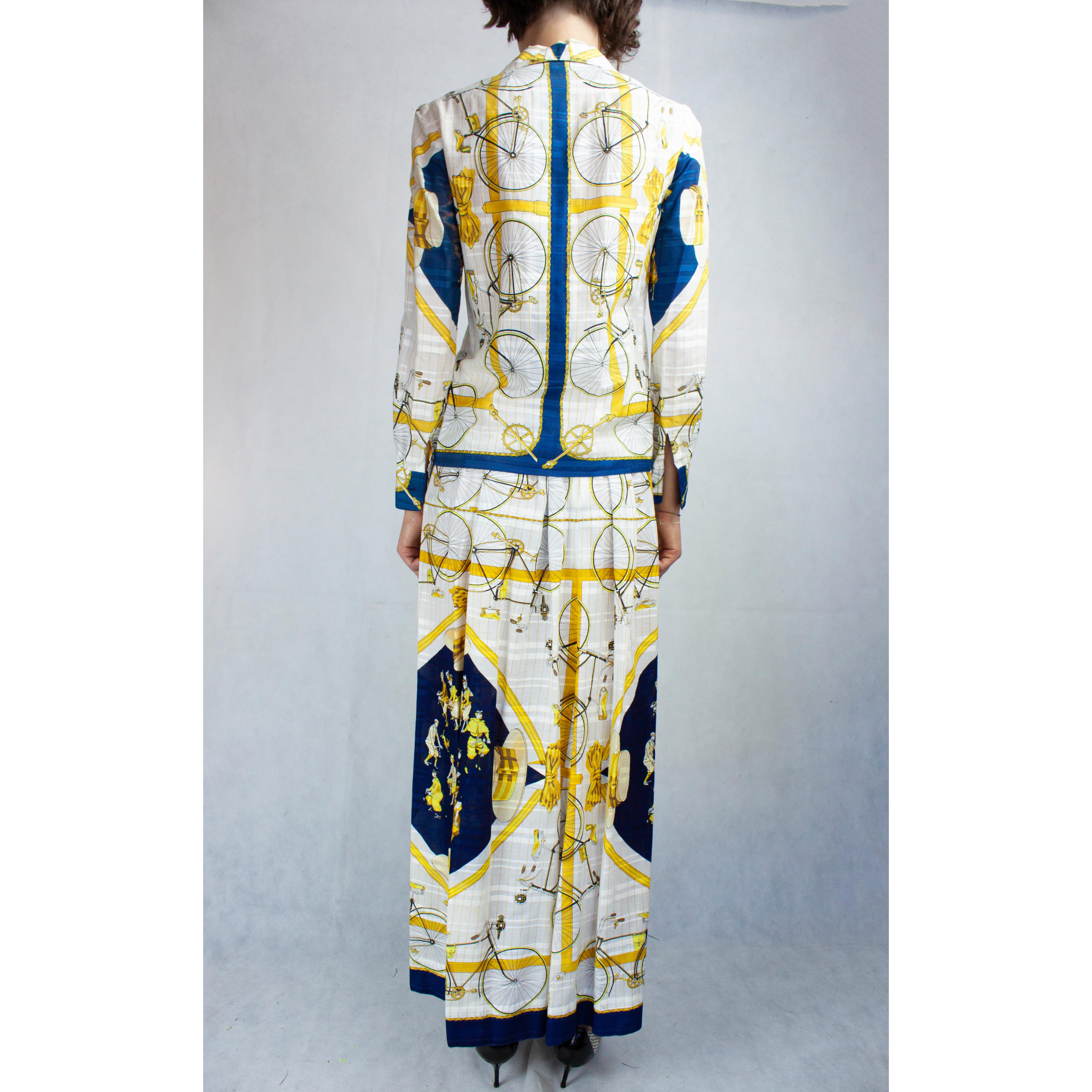 Hermès iconic “Les Bécanes” motifs skirt ensemble. circa 1970s In Excellent Condition In London, GB