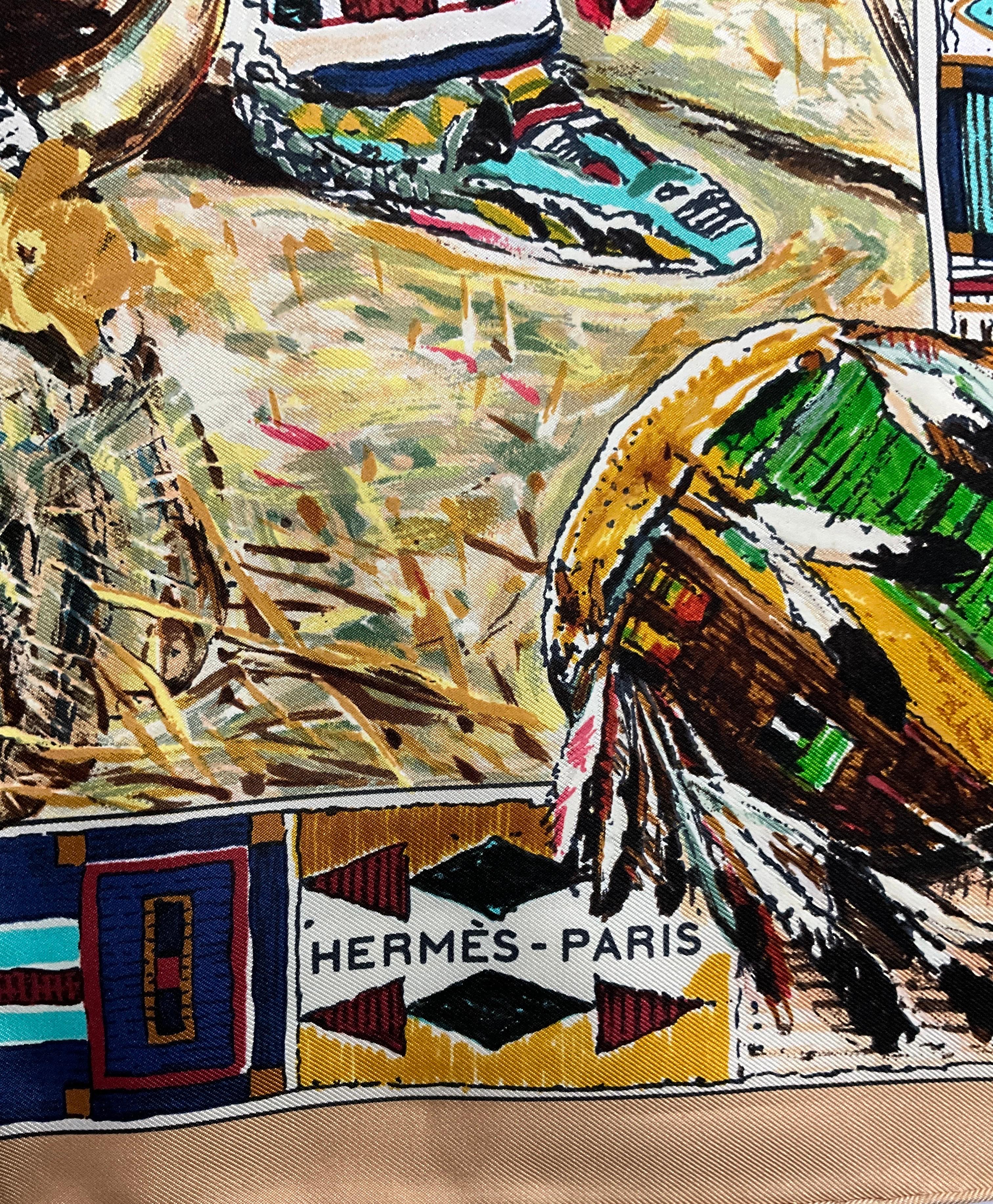 Hermès iconic Les Cheyennes silk scarf by Kermit Oliver In Excellent Condition For Sale In London, GB