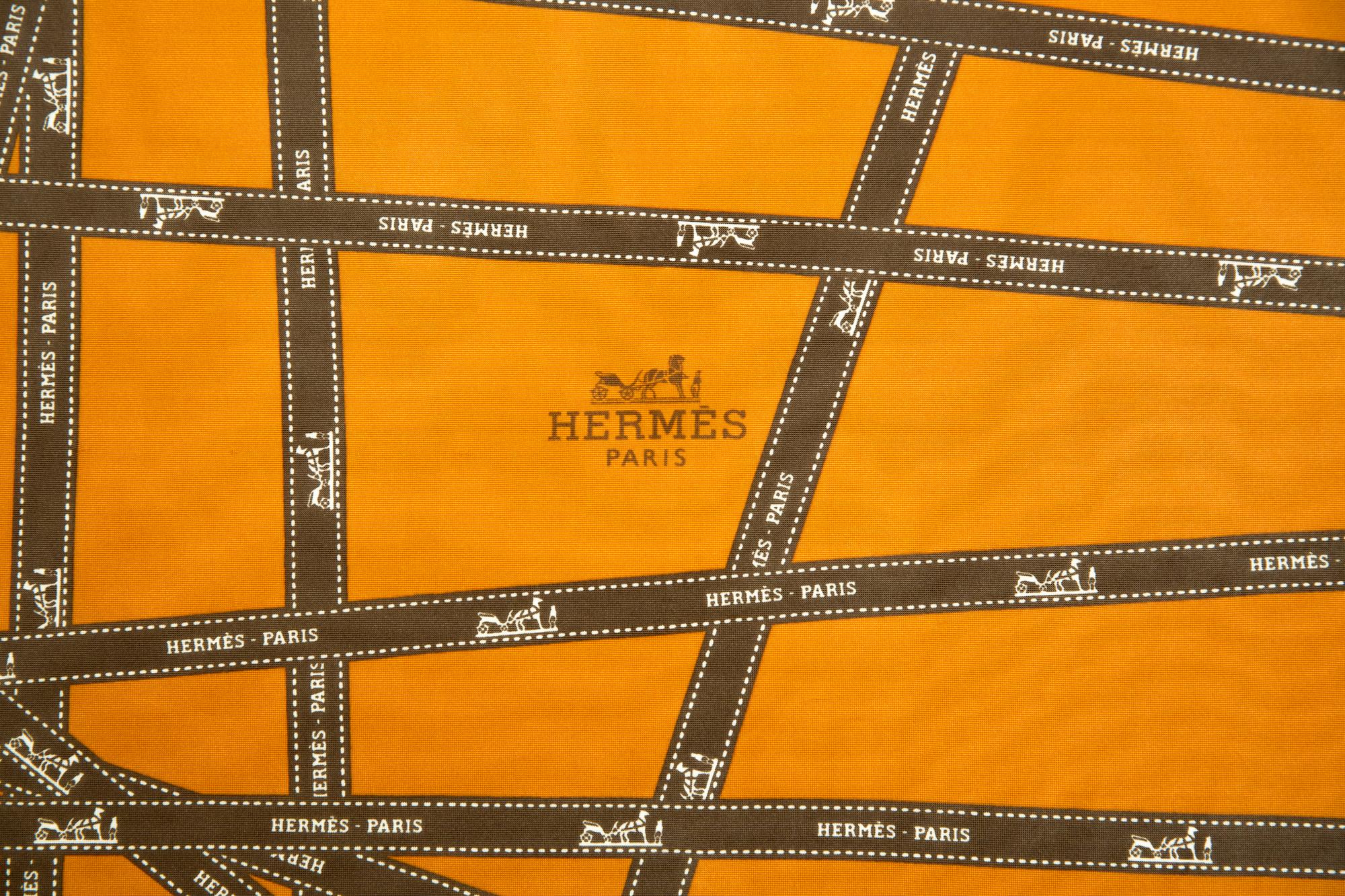 Women's or Men's Hermes Iconic Orange Ribbons Jersey Silk Scarf