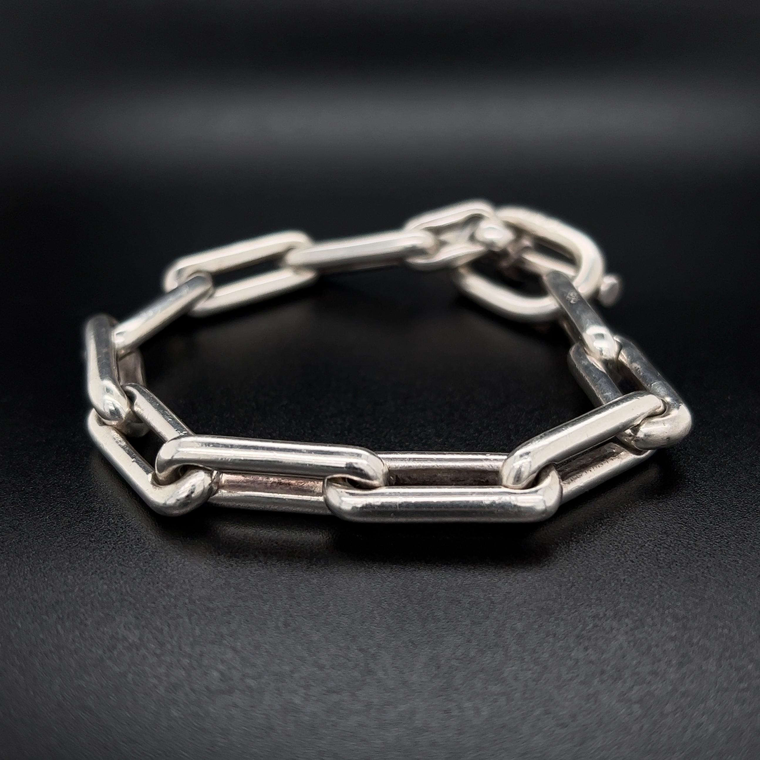 Contemporary HERMES Iconic Paperclip Sterling Silver Link Designer Bracelet 
