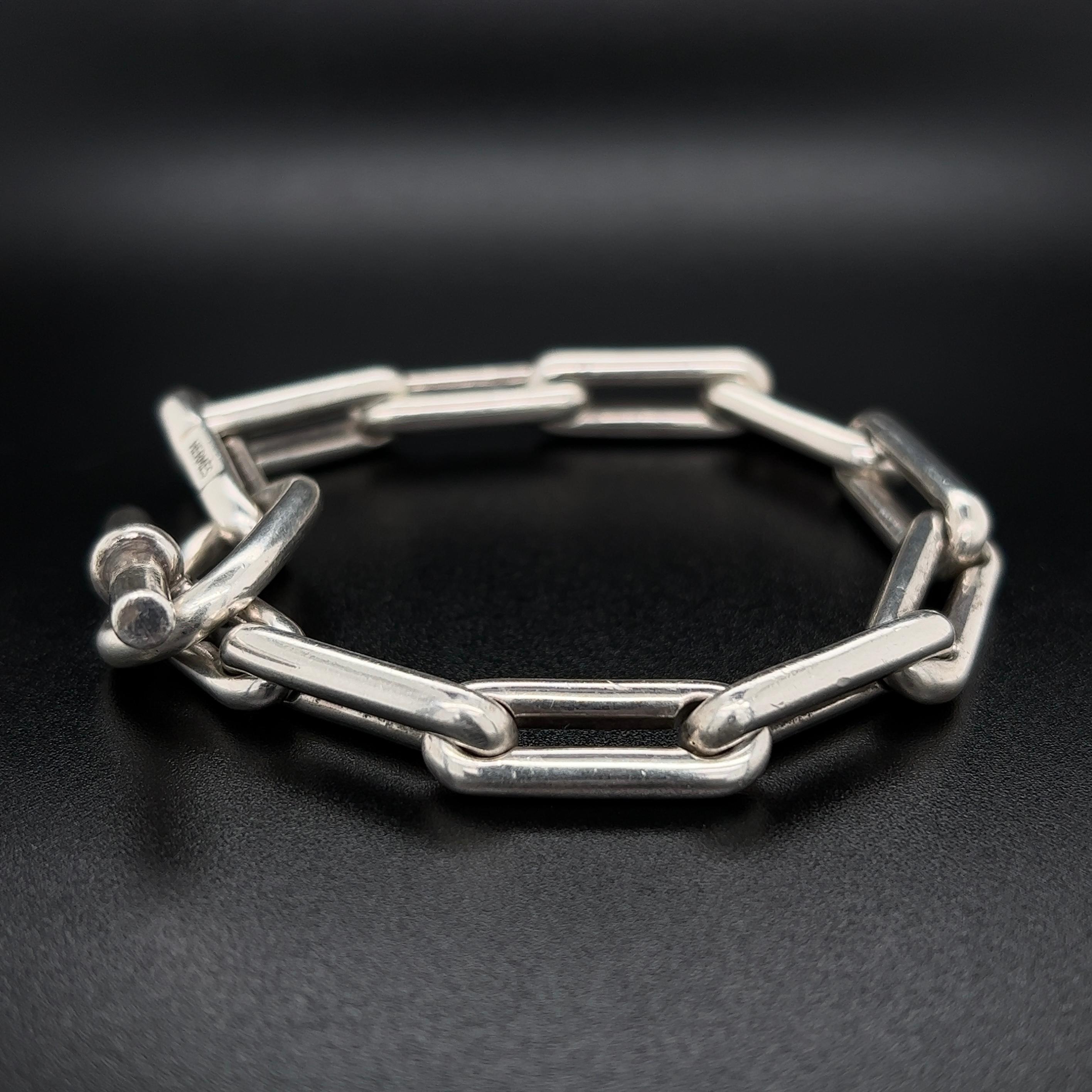 HERMES Iconic Paperclip Sterling Silver Link Designer Bracelet  In Excellent Condition In Montreal, QC
