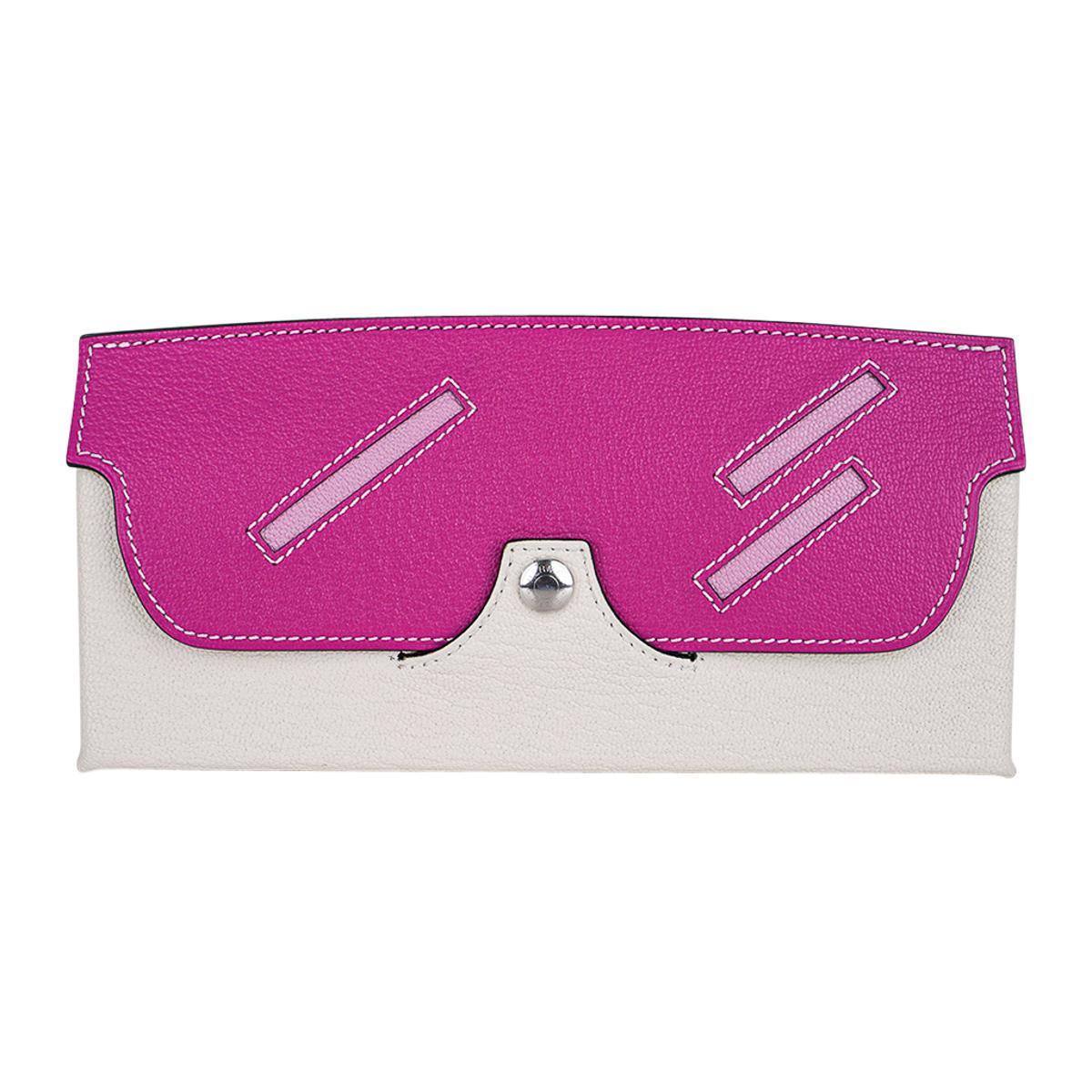 Purple Hermes In The Loop Wink Glasses Case Nata / Magnolia Chevre Leather For Sale