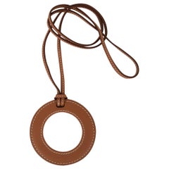 Hermes In The Pocket Magnifying Glass Necklace Gold Swift Calfskin Leather