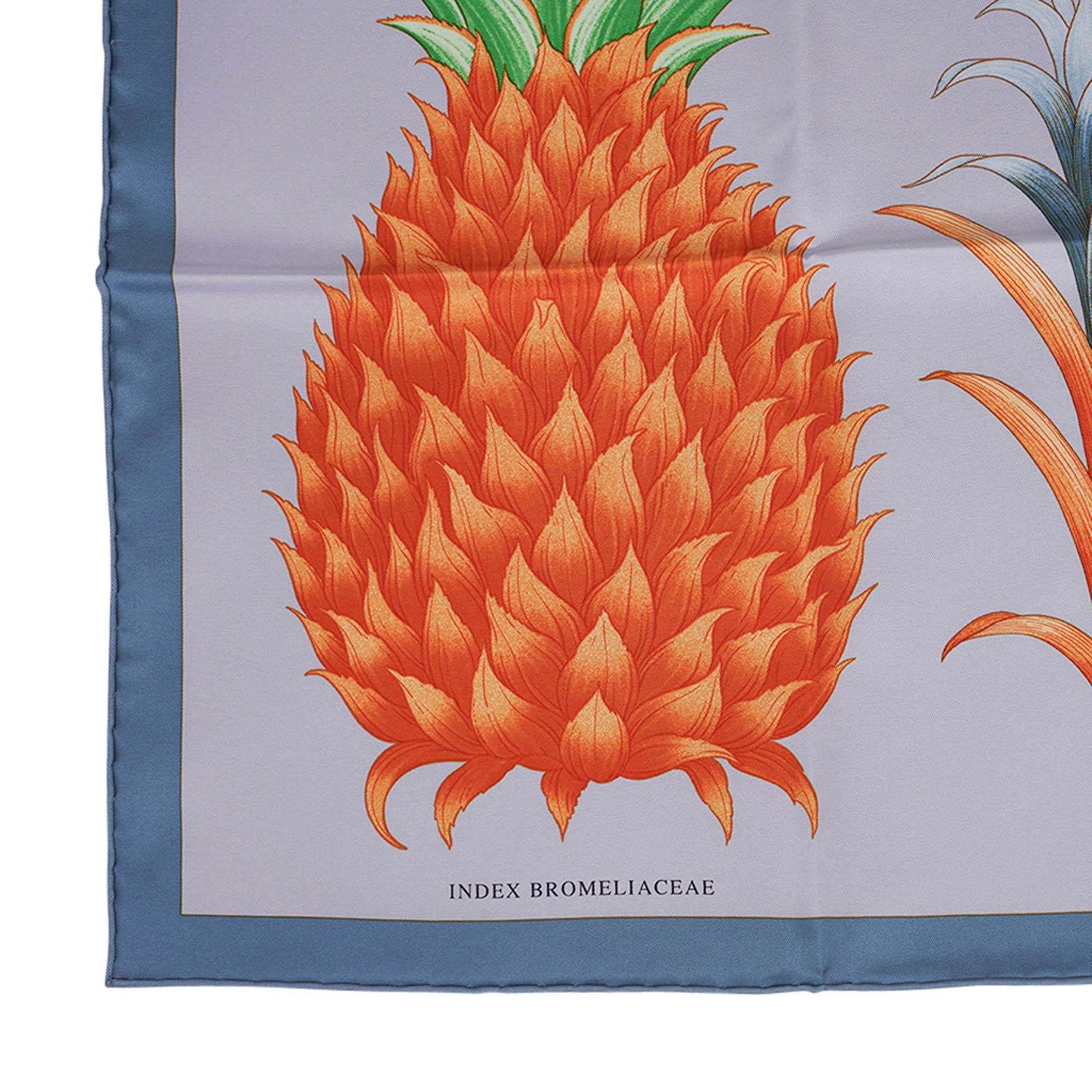 Hermes Index Bromeliaceae Scarf Blue Ciel and Violet Silk Twill 90 For Sale 2