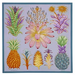 Hermes Index Bromeliaceae Scarf Blue Ciel and Violet Silk Twill 90