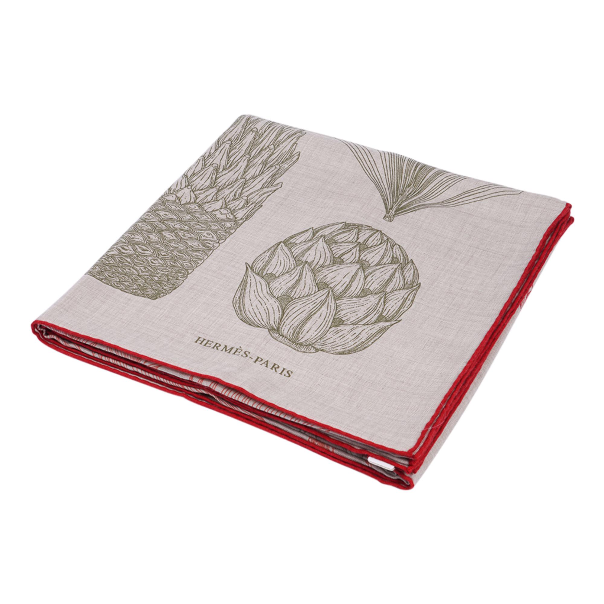 Beige Hermes Index Palmarum Scialle Sciarpa in cashmere 140 cm Nuovo con Scatola