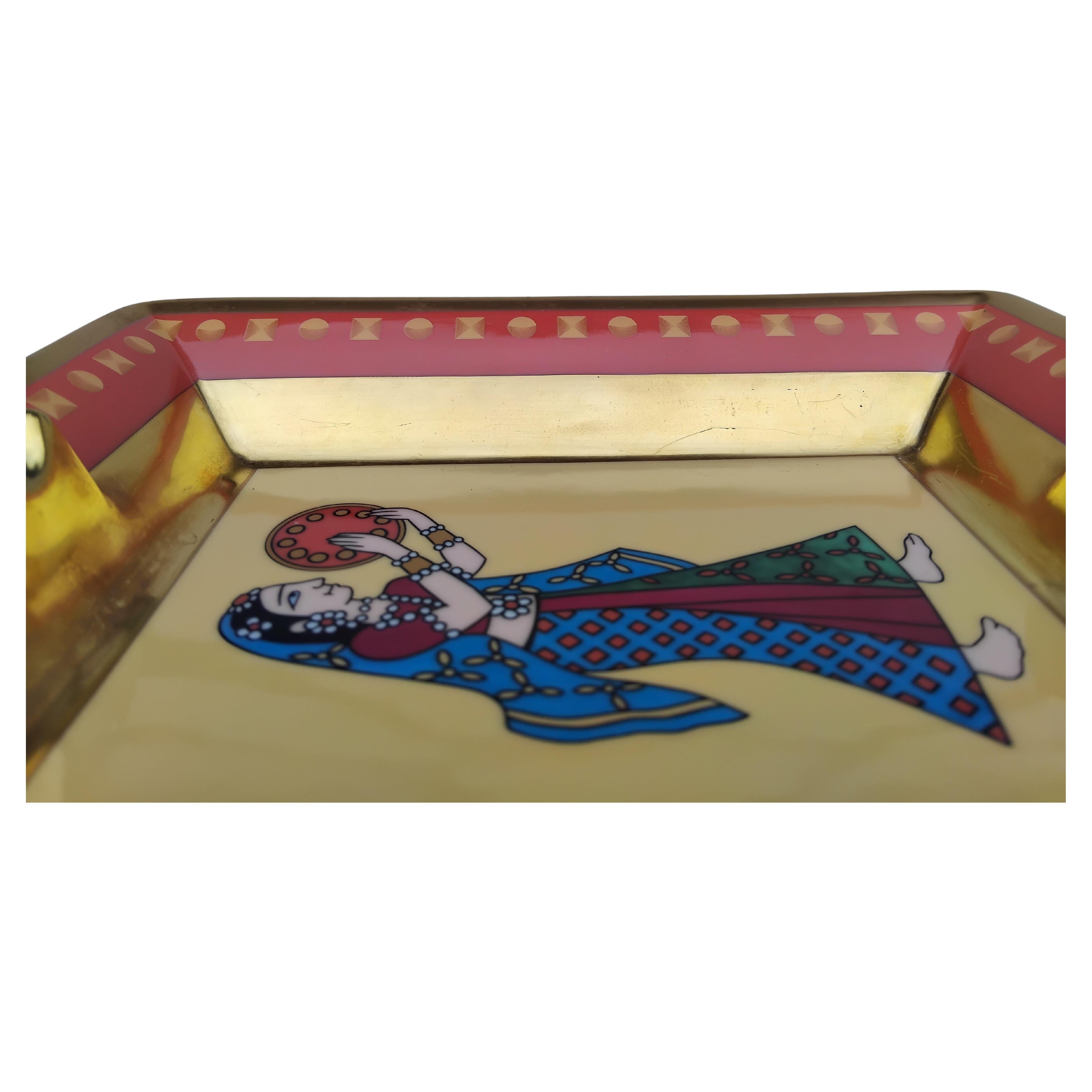 Hermès Indian Print Cigar Ashtray Change Tray Porcelain Gold India 6