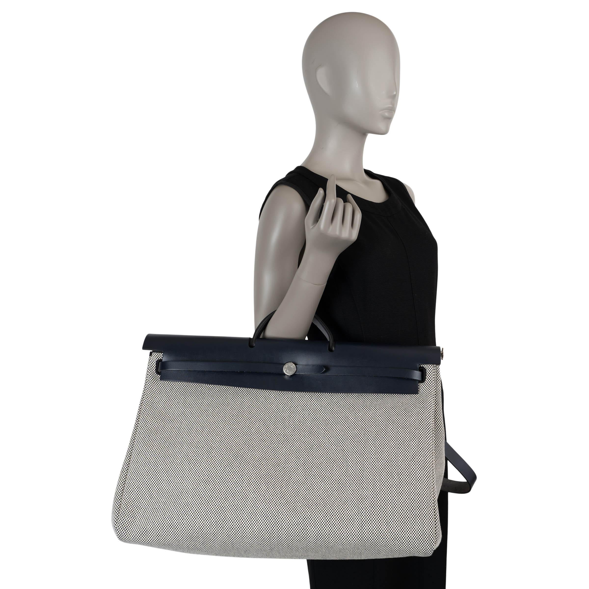HERMES Blu indaco ed ecru HERBAG ZIP Cabine 50 Borsa Toile Criss Viking / Hunter in vendita 6