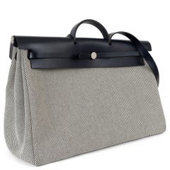 HERMES Indigo blue & ecru HERBAG ZIP CABINE 50 Bag Toile Criss Viking / Hunter